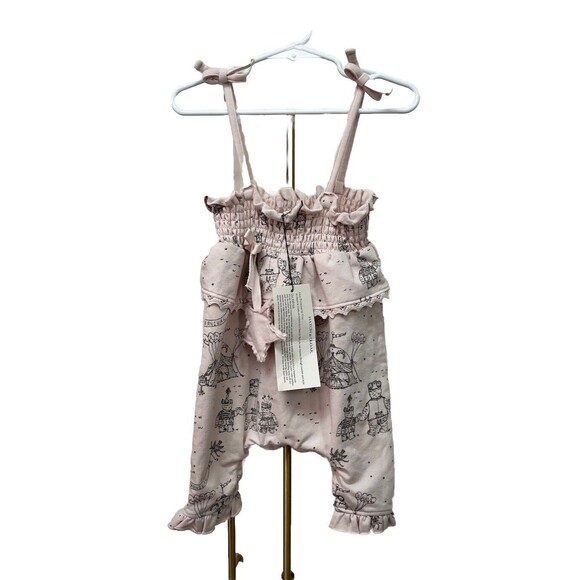 NWT Hatch & Cloak Pink & Gray Toile 1 Pc Romper 6 Months Baby Girl's Smocked